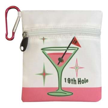 Giggle Golf Martini Par 3 Pack for Women, Microfiber Waffle Weave Golf Towel, Tee Bag with Tees and Bling Ball Marker with Magnetic Hat Clip (19th Hole)
