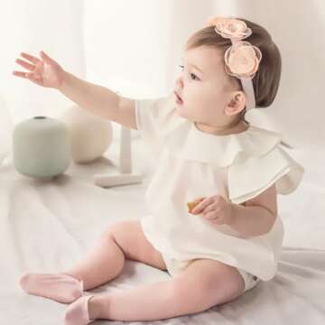 ICKEYOU Baby Girls Flower Crown Headband Lace Handmade Floral Headbands Soft Elastic Band Daisy Hair...