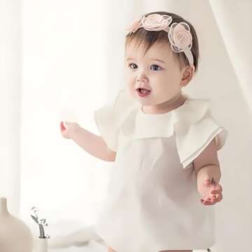 ICKEYOU Baby Girls Flower Crown Headband Lace Handmade Floral Headbands Soft Elastic Band Daisy Hairband Newborn Infant Toddler Kids for Christening Baptism Birthday Party (Pink, Three Flower)