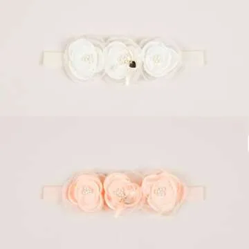 ICKEYOU Baby Girls Flower Crown Headband Lace Handmade Floral Headbands Soft Elastic Band Daisy Hairband Newborn Infant Toddler Kids for Christening Baptism Birthday Party (Pink, Three Flower)