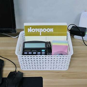 Lesbin White Plastic Weave Baskets, 4-Pack