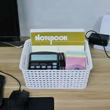 Lesbin Stylish White Plastic Weave Baskets - 4-Pack