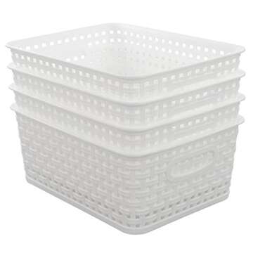 Lesbin White Plastic Weave Baskets, 4-Pack
