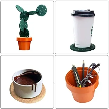 Coasters Cactus Set of 6 DIY Funny Coasters for Drinks with Flowerpot Holder,Novelty Coasters Cactus Gifts for Bar Home Decor (Green with Point) Coffee Table
