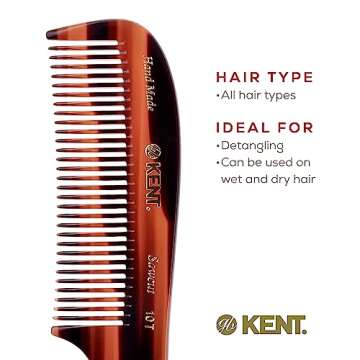 Kent Handmade 8" Wide Tooth Comb for Thick Hair & Beard