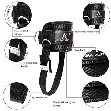 KIAA ZUIN Ankle Straps for Cable Machines Pair,Adjustable Ankle Buckle Suitable for Men and Women, Abdominal MusclesLeg and Glute Abductors Strength Training, Ankle Strap Accessories with Rope, Black