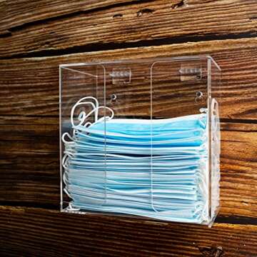 SEANADO Face Mask Dispenser Box Acrylic Glove Holder Hygiene Station with Lid for Disposable Emesis Bag, Shoe Cover and Hairnet，Wall Mount Holes or Tabletop Holder