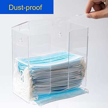 SEANADO Face Mask Dispenser Box Acrylic Glove Holder Hygiene Station with Lid for Disposable Emesis Bag, Shoe Cover and Hairnet，Wall Mount Holes or Tabletop Holder