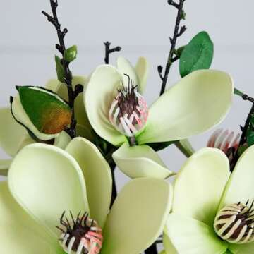 Lifelike Nearly Natural Magnolia Arrangement with Vase