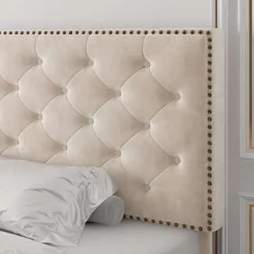 King Bed Frame with Storage and Adjustable Headboard, Bed Frame with 4 Drawers and Wooden Slats Support, No Box Spring Needed (Velvet Beige, King (U.S. Standard))