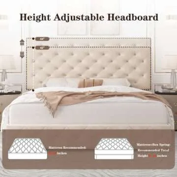 King Bed Frame with Storage and Adjustable Headboard, Bed Frame with 4 Drawers and Wooden Slats Support, No Box Spring Needed (Velvet Beige, King (U.S. Standard))