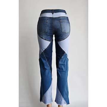 Yimulli Women Straight Leg High Waist Patch Jeans Pants Stretchy Y2K Boyfriend Blue US 16