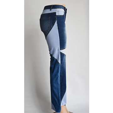 Yimulli Women Straight Leg High Waist Patch Jeans Pants Stretchy Y2K Boyfriend Blue US 16