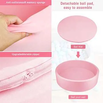 TRENDBOX Extra Large Soft Foam Ball Pit 51.2" x 11.8" (NO Balls) in Large Sponge Round Ball Pool Indoor Round Ball Pits Children Toddler Playpen - Light Pink