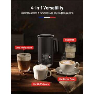 RATRSO Milk Frother, Electric Milk Steamer, Hot and Cold Foam Maker, Automatic Milk Warmer, Silent Operation for Coffee, Latte, Cappuccino, Hot Chocolate, Black