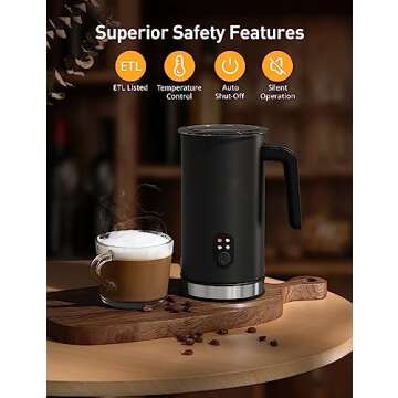 RATRSO Milk Frother, Electric Milk Steamer, Hot and Cold Foam Maker, Automatic Milk Warmer, Silent Operation for Coffee, Latte, Cappuccino, Hot Chocolate, Black