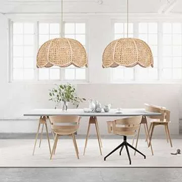 Arturesthome Rattan Woven Pendant Light, Hand-Woven Flower Shaped Ceiling Chandelier, Handmade Hanging Lamp Shade for Dining Room Bar Cafe Rustic Decor D 23.6″*12.59″