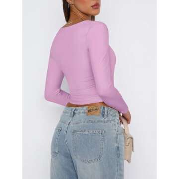 Stylish REORIA Square Neck Long Sleeve Crop Top