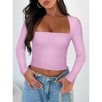 Stylish REORIA Square Neck Long Sleeve Crop Top
