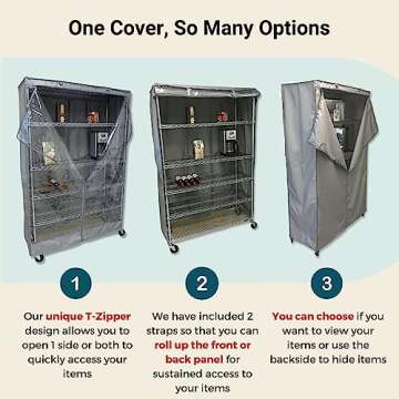 Formosa Covers Premium Clear Front Wire Shelf Cover Grey - Heavy-Duty Storage Solution Wire Rack Cover (36”Wx14”Dx54”H) - Waterproof PVC, Water/Dust Resistant Fabric, Multi Zipper (Cover Only)
