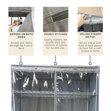 Formosa Covers Premium Clear Front Wire Shelf Cover Grey - Heavy-Duty Storage Solution Wire Rack Cover (36”Wx14”Dx54”H) - Waterproof PVC, Water/Dust Resistant Fabric, Multi Zipper (Cover Only)