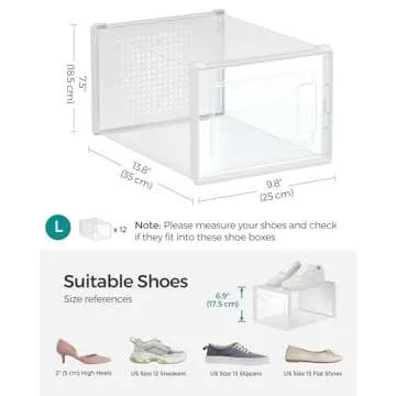 SONGMICS Shoe Organizers - 12 Stackable and Transparent Boxes