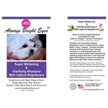 Always Bright Eyes - Super Whitening and Clarifying Shampoo with Optical Brighteners. Tearless Shampoo for Dogs and Puppies, Whitening and Deep Cleaning, Tear Stain Remover