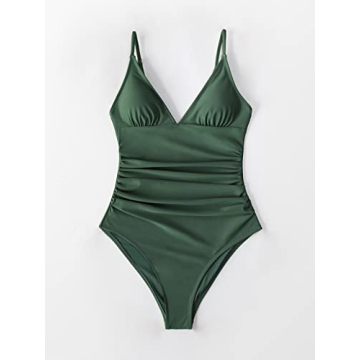 CUPSHE Womens Swimwear One Piece Swimsuit Tummy Control V Neck Bathing Suits, X-Large, Green