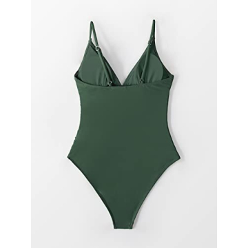 CUPSHE Womens Swimwear One Piece Swimsuit Tummy Control V Neck Bathing Suits, X-Large, Green