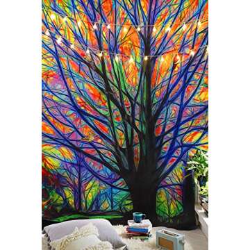 BLEUM CADE Colorful Tree Tapestry Wall Hanging Psychedelic Forest with Birds Wall Tapestry Bohemian Mandala Hippie Tapestry for Bedroom Living Room Dorm