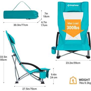 KingCamp Folding Backpack Beach Chair 2 Pack, Sturdy & Lightweight High Back Camping Chair with Head...