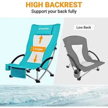 KingCamp Folding Backpack Beach Chair 2 Pack, Sturdy & Lightweight High Back Camping Chair with Headrest, Cup Holder, Seatback Pocket, for Outdoor Sand