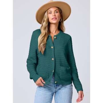 ANRABESS Women's Tweed Knit Cardigan Sweater Casual Long Sleeve Cropped Button Down Lady Jackets 202...