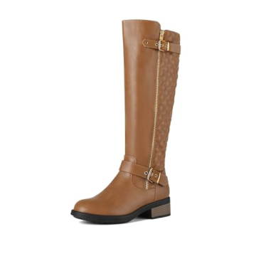 DREAM PAIRS Women's Utah Camel Low Stacked Heel Knee High Riding Boots Size 8 M US