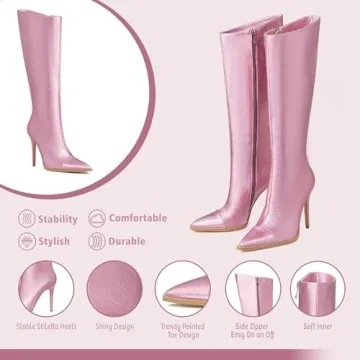 Stylish Grakihily Women's Black Knee High Stilettos