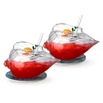USEEKRIL Shell Cute Cocktail Glasses Set with Coasters