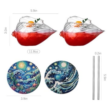 USEEKRIL Shell Cute Cocktail Glasses Set with Coasters