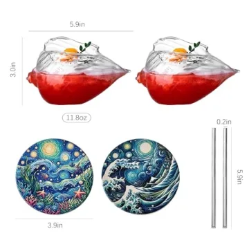 USEEKRIL Shell Cute Cocktail Glasses Set with Coasters