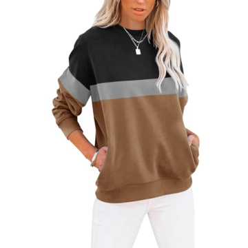 TICTICMIMI Women's Casual Color Block Long Sleeve Sweatshirt