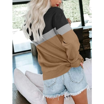 Casual Color Block Long Sleeve Sweatshirt for Women