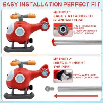 2 in 1 Water Sprinklers T Ball Set for Kids and Toddlers, Outdoor Backyard Helicopter Spray Sprinkler Toy Baseball Ball Game, Attaches to Garden Hose Summer Yard Pool Water Toy