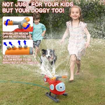 2 in 1 Water Sprinklers T Ball Set for Kids and Toddlers, Outdoor Backyard Helicopter Spray Sprinkler Toy Baseball Ball Game, Attaches to Garden Hose Summer Yard Pool Water Toy