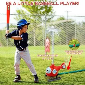 2 in 1 Water Sprinklers T Ball Set for Kids and Toddlers, Outdoor Backyard Helicopter Spray Sprinkler Toy Baseball Ball Game, Attaches to Garden Hose Summer Yard Pool Water Toy
