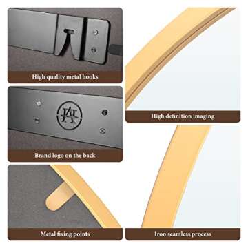 Arcus Home Round Mirror Gold Circle Mirror 24 Inch Bathroom Mirror with Powder Coated Iron Frame, Mirrors for Bedroom, Wall, Living Room, Vanity, Entryway