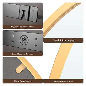 Arcus Home Round Mirror Gold Circle Mirror 24 Inch Bathroom Mirror with Powder Coated Iron Frame, Mirrors for Bedroom, Wall, Living Room, Vanity, Entryway