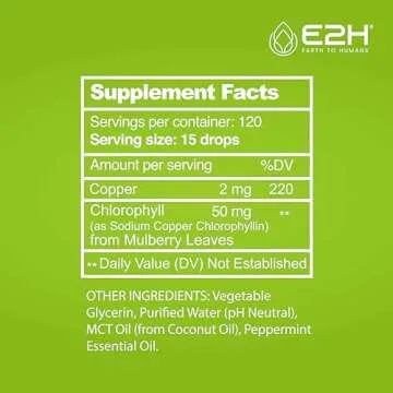 E2H Chlorophyll Liquid Drops - Natural Energy Booster, Immune System Support and Internal Deodorant - Peppermint Flavor - 2 Fl Oz