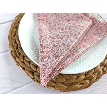 Craftbot Cotton Print Dinner Napkins 18x18 inches - Washable Cloth Napkins Set of 6 - Everyday Use or Dinner Party and Events - Peach Indian Block Printed Fabric