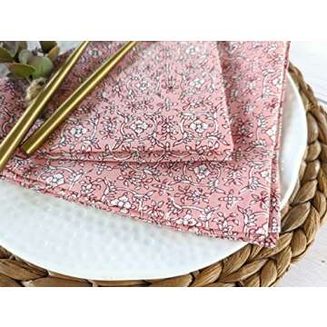 Craftbot Cotton Print Dinner Napkins 18x18 inches - Washable Cloth Napkins Set of 6 - Everyday Use or Dinner Party and Events - Peach Indian Block Printed Fabric