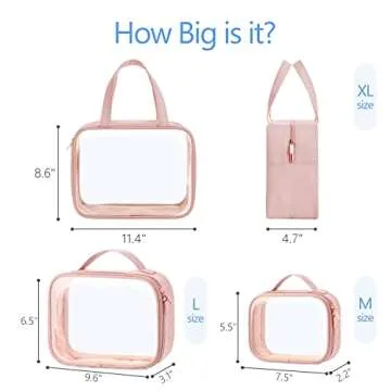 PACKISM Clear Toiletry Bags, 3 Pack Clear Makeup Bags with Handle Large Opening, Waterproof Clear Cosmetic Bags Fit Carry-on Travel Essentials, Travel Accessories Clear Travel Bags, Pink