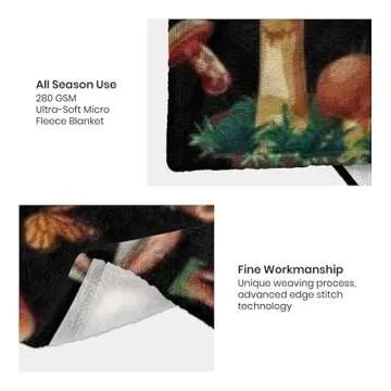 MIBOI Mushroom Throw Blanket, Microfiber Flannel, 50" x 60", Multicolor, Unisex, All Ages, Winter, Lightweight, Minimalist, Mushroom Theme